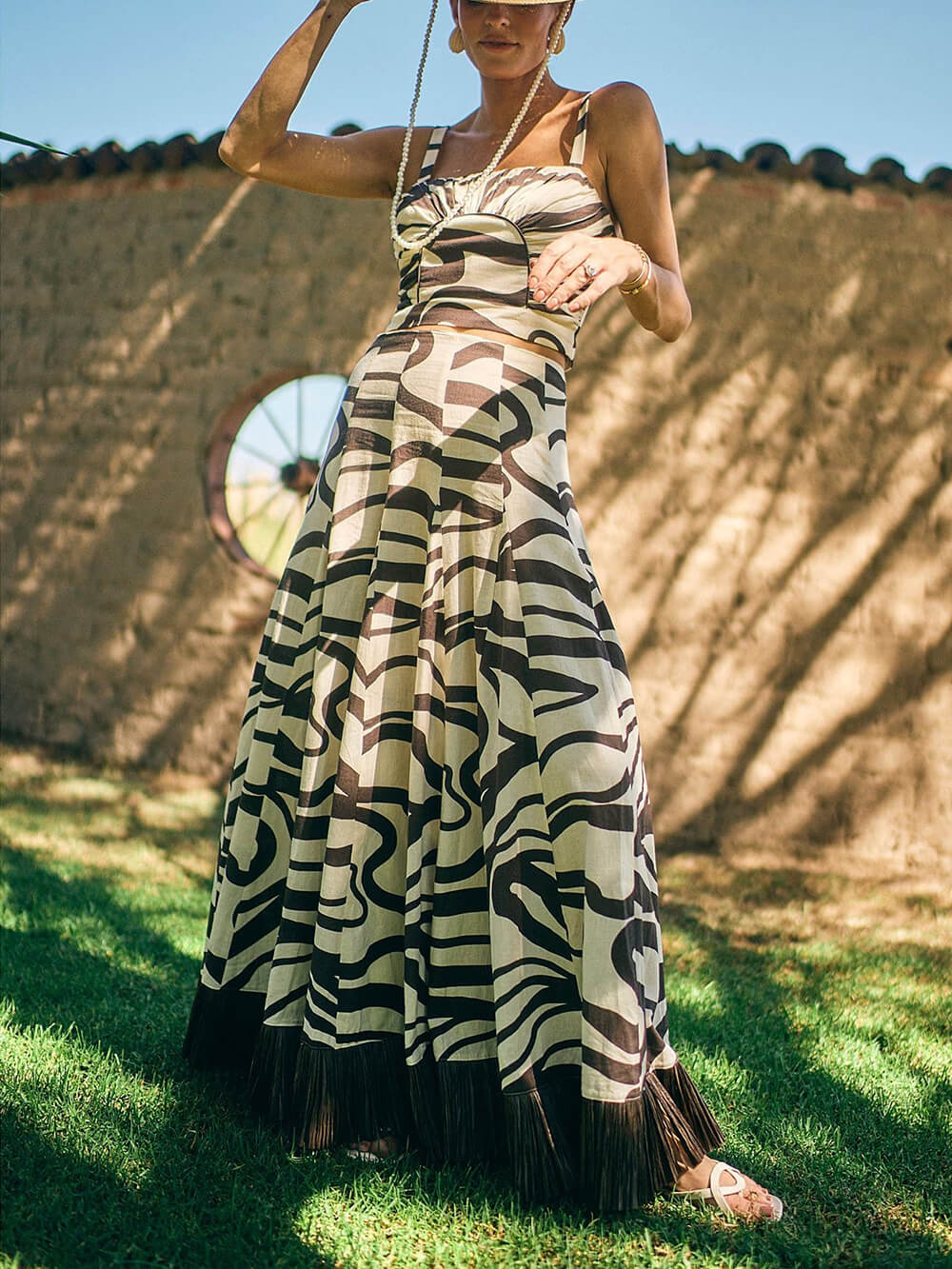 Swirl Print Linen Crinkled Backless Cami Top