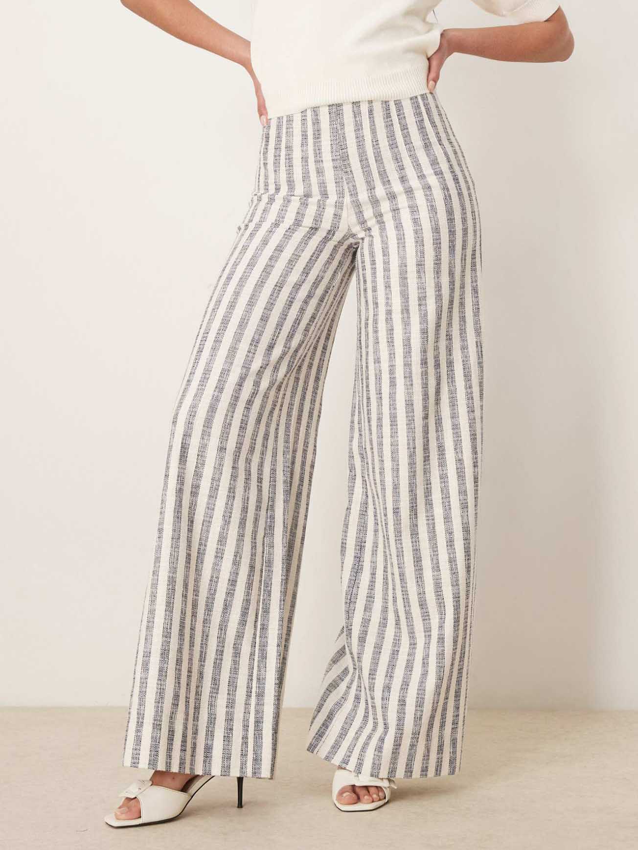 Casual Contrast Color Vertical Stripe High-Waist Wide-Leg Pants