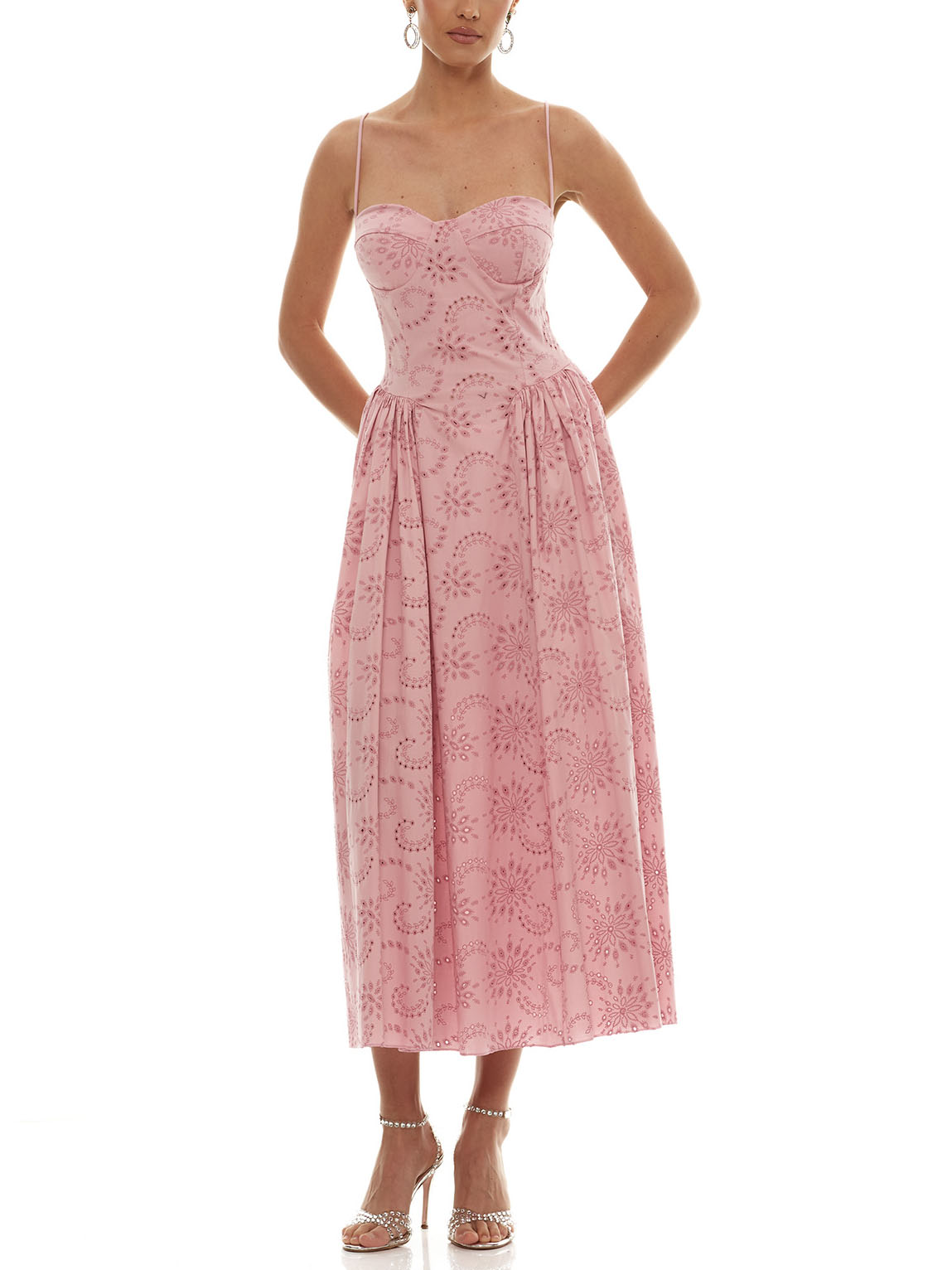 Romantic Embroidered Sweetheart Neck Spaghetti Strap Maxi Dress