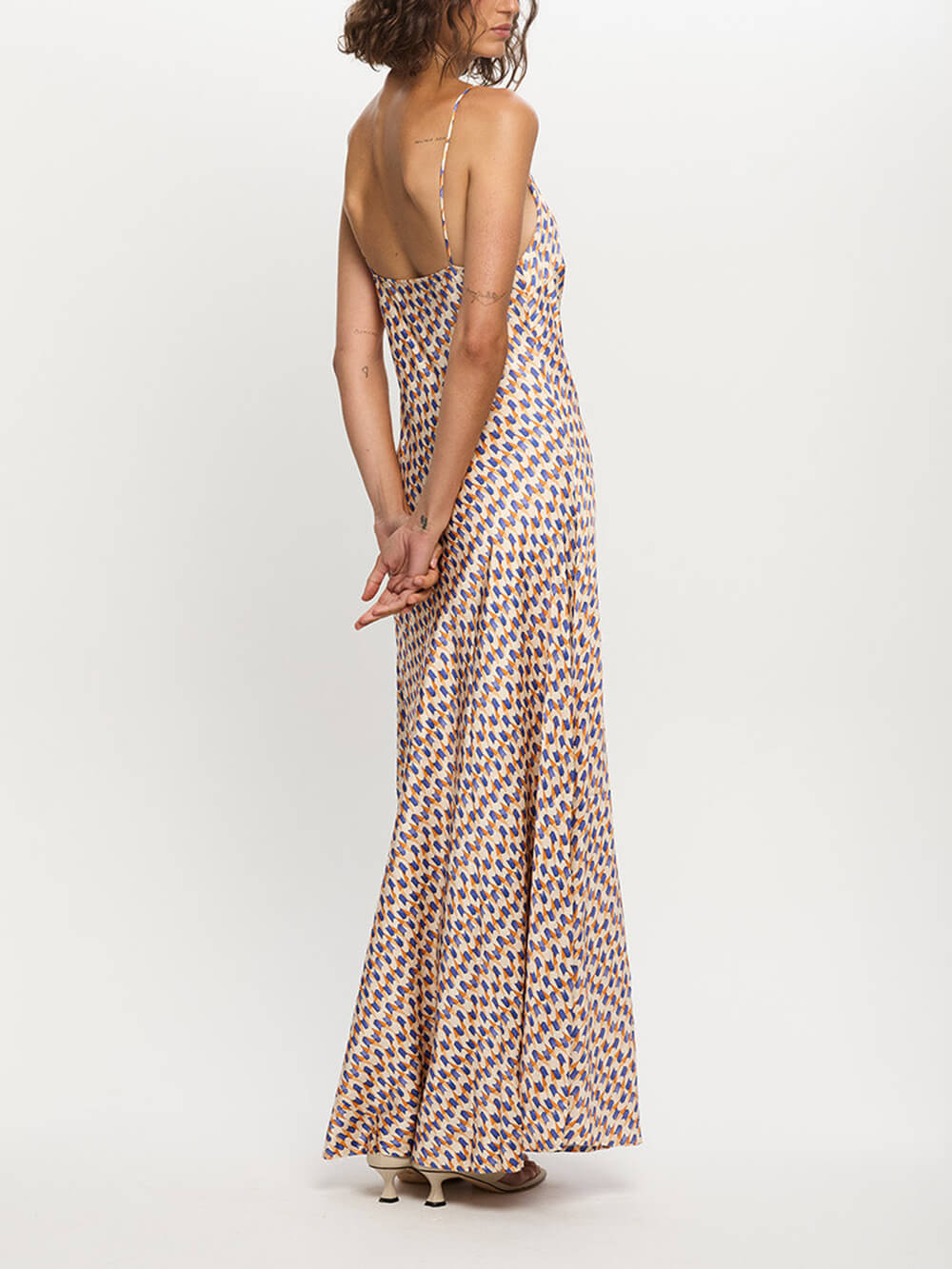Elegant Geometric Print Strappy Maxi Dress