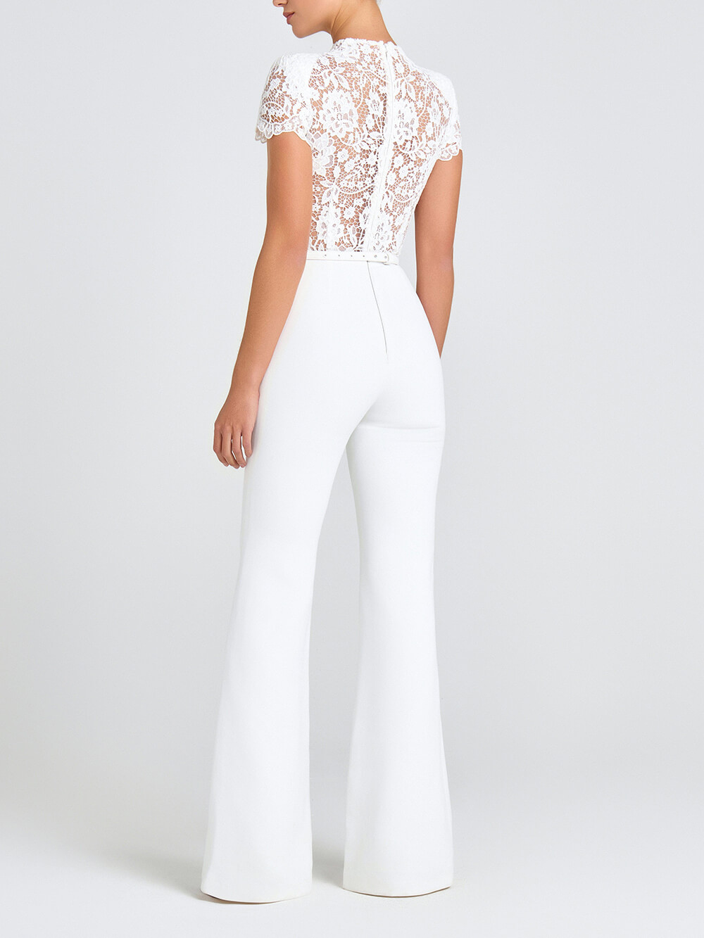 Elegant Lace Panel Bow-Tie Belt Jumpsuit