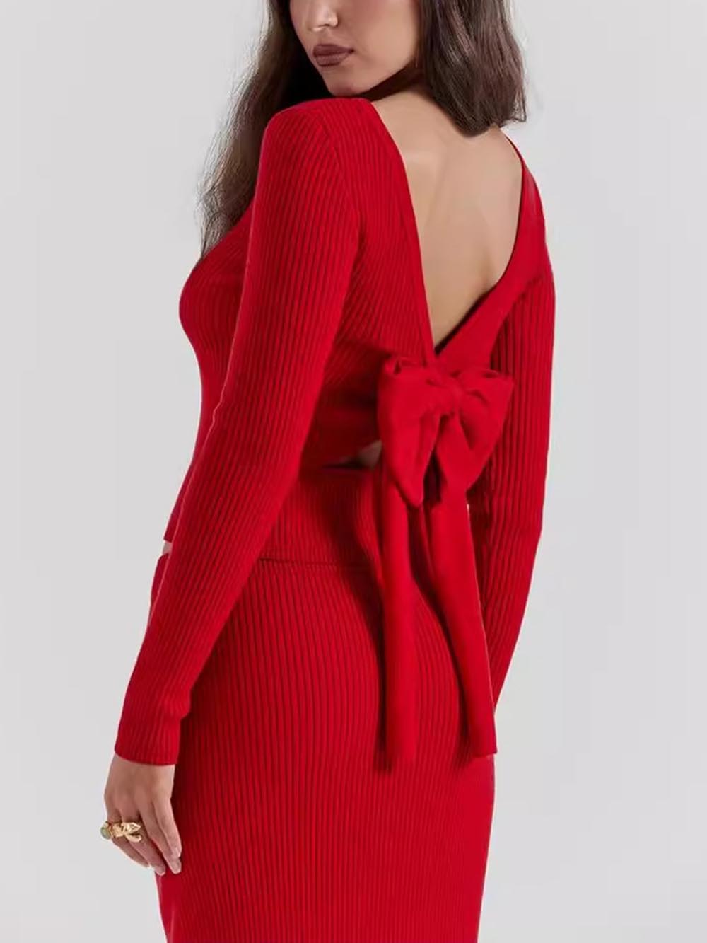 Red Knit-Blend Maxi Skirt