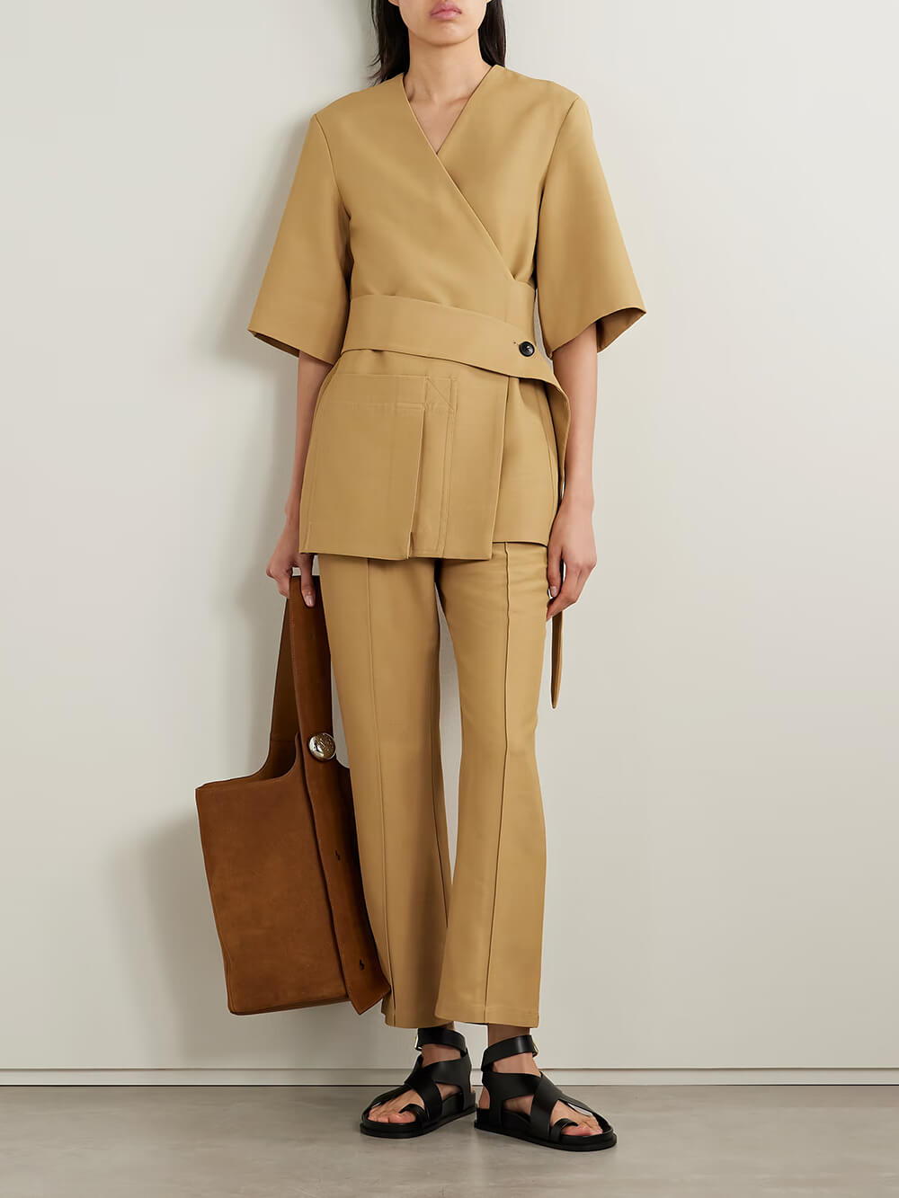 Exquisite Pleated Trim Straight Cropped Pants