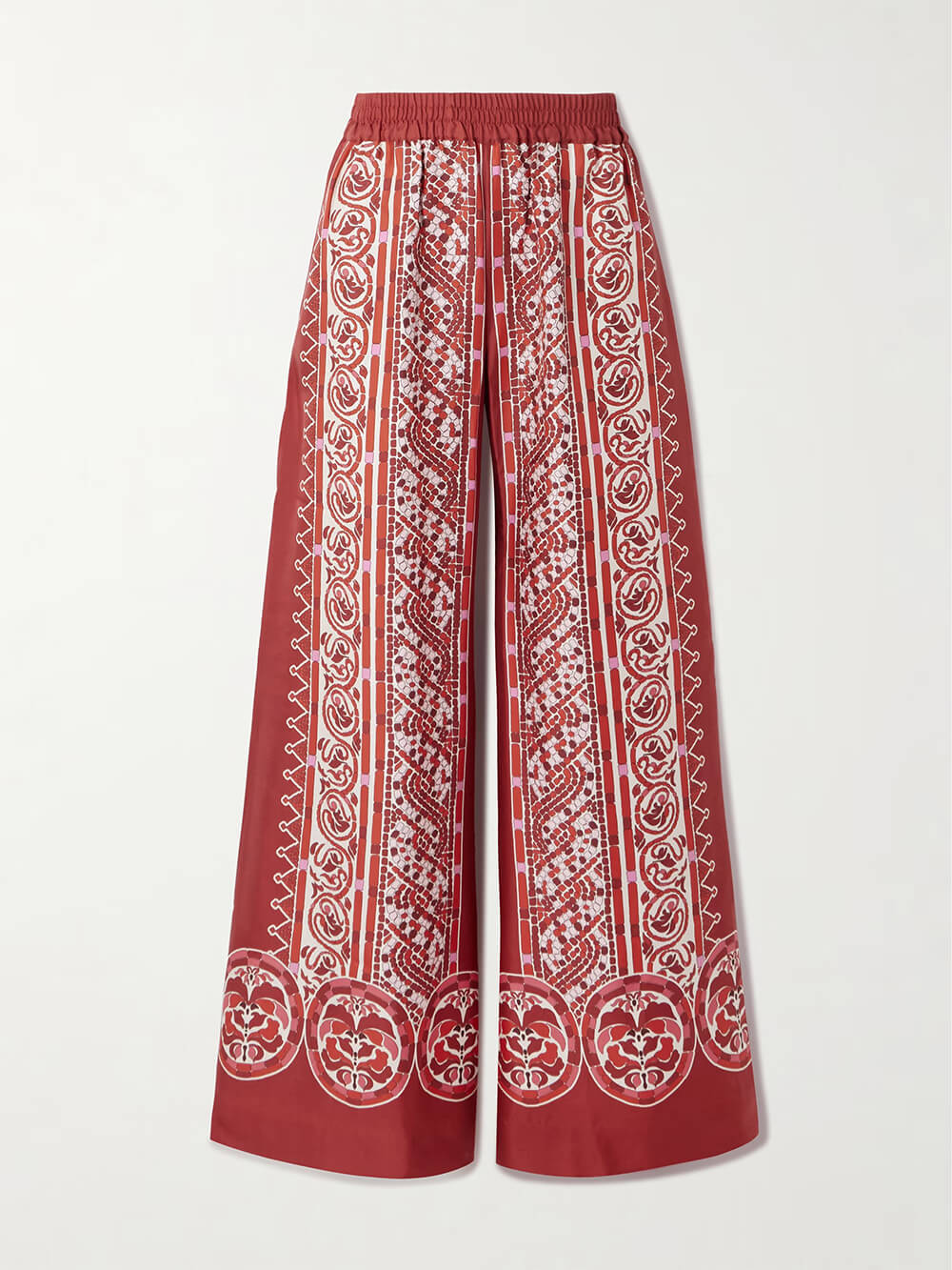 Retro Unique Print Satin Twill Wide-Leg Pants