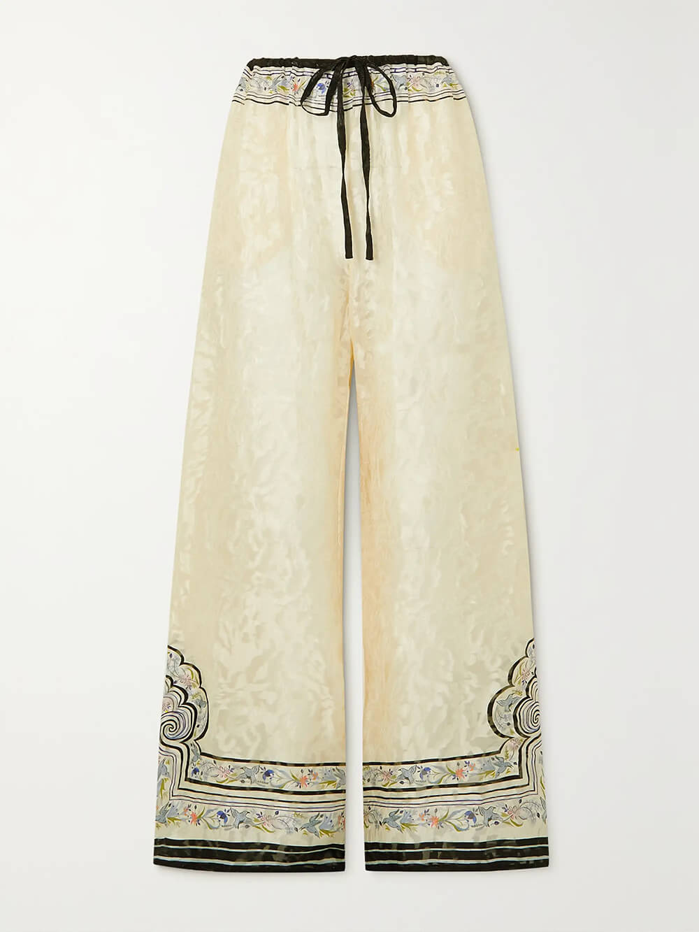 Unique Print Satin Lace-Up Ealastic Waist Wide-Leg Pants