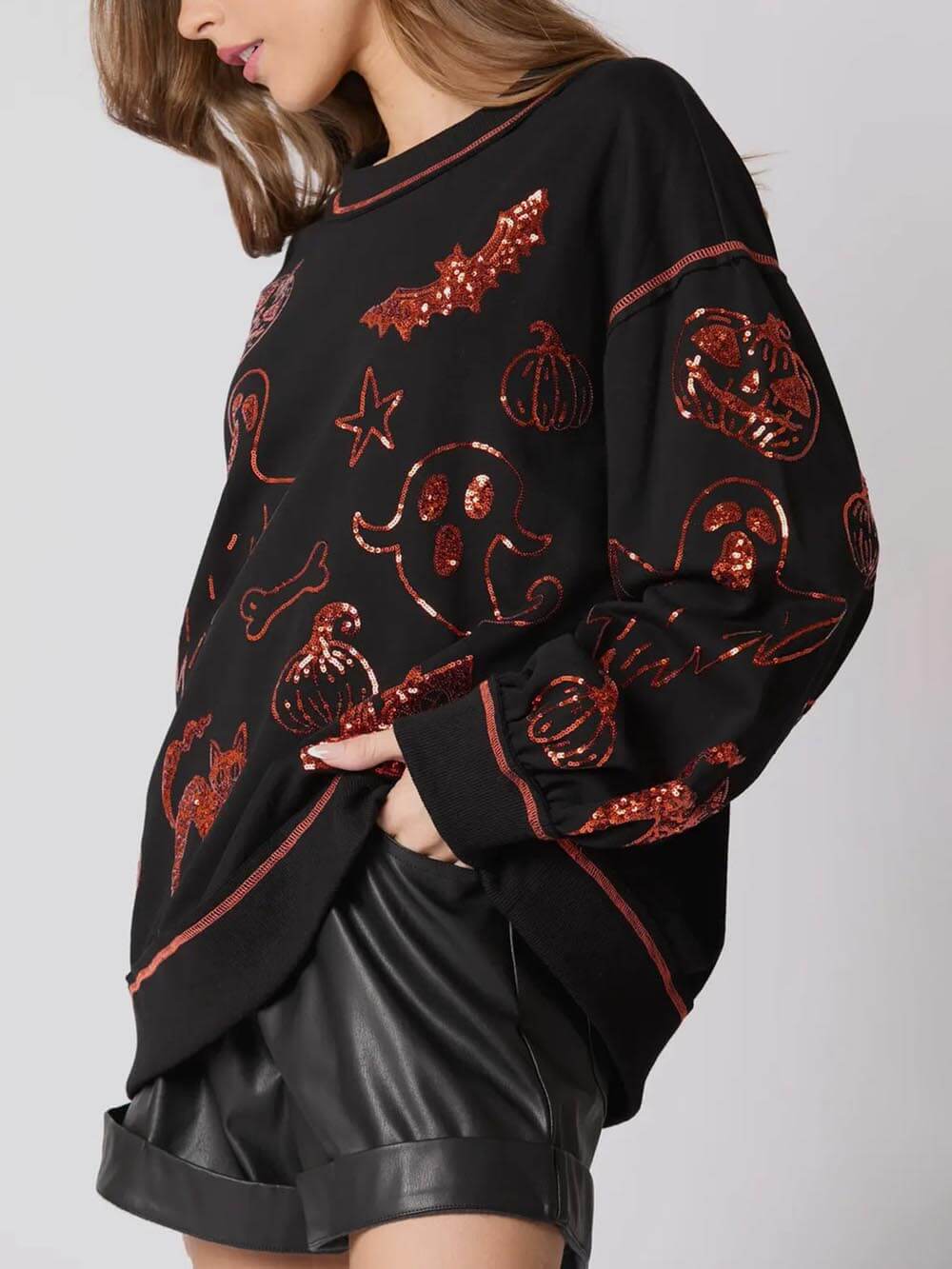 Halloween Graffiti Sequined Loose Casual Sweatshirt