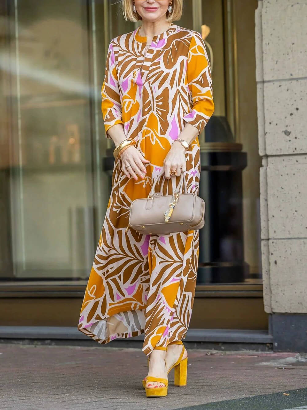 Casual Effortless V-Neck Printed Vacation Maxi Dress