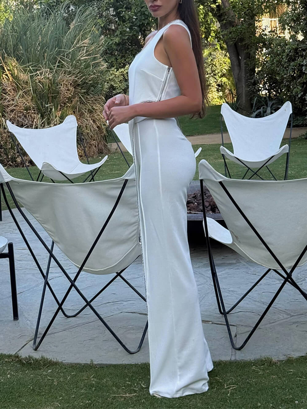 Exquisite Asymmetric Sequin-Panel One-Shoulder Long Tank Top