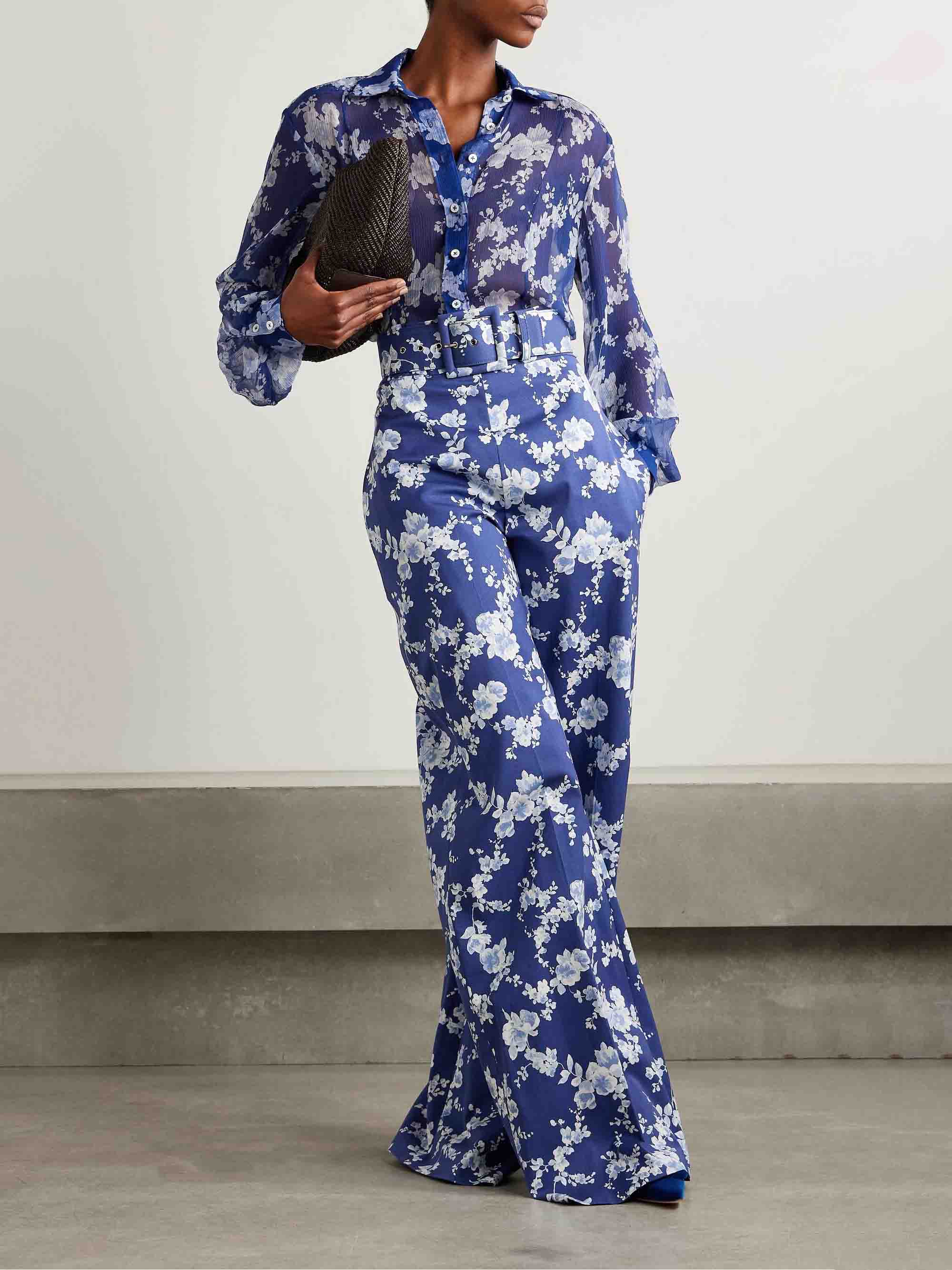 Exquisite Floral Print Chiffon Sheer Long-sleeved Shirt