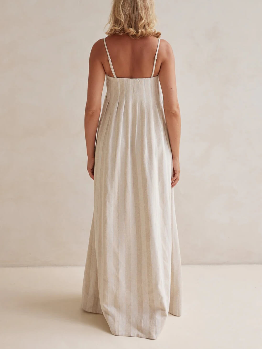 Delicate Striped Patchwork Ruched Casual Cami Maxi Dress