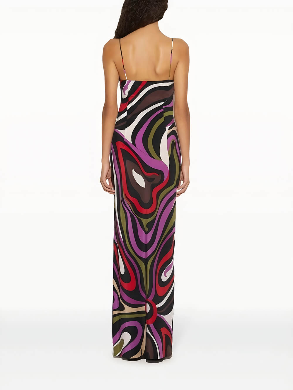 Retro Printed Satin Backless Maxi Dress