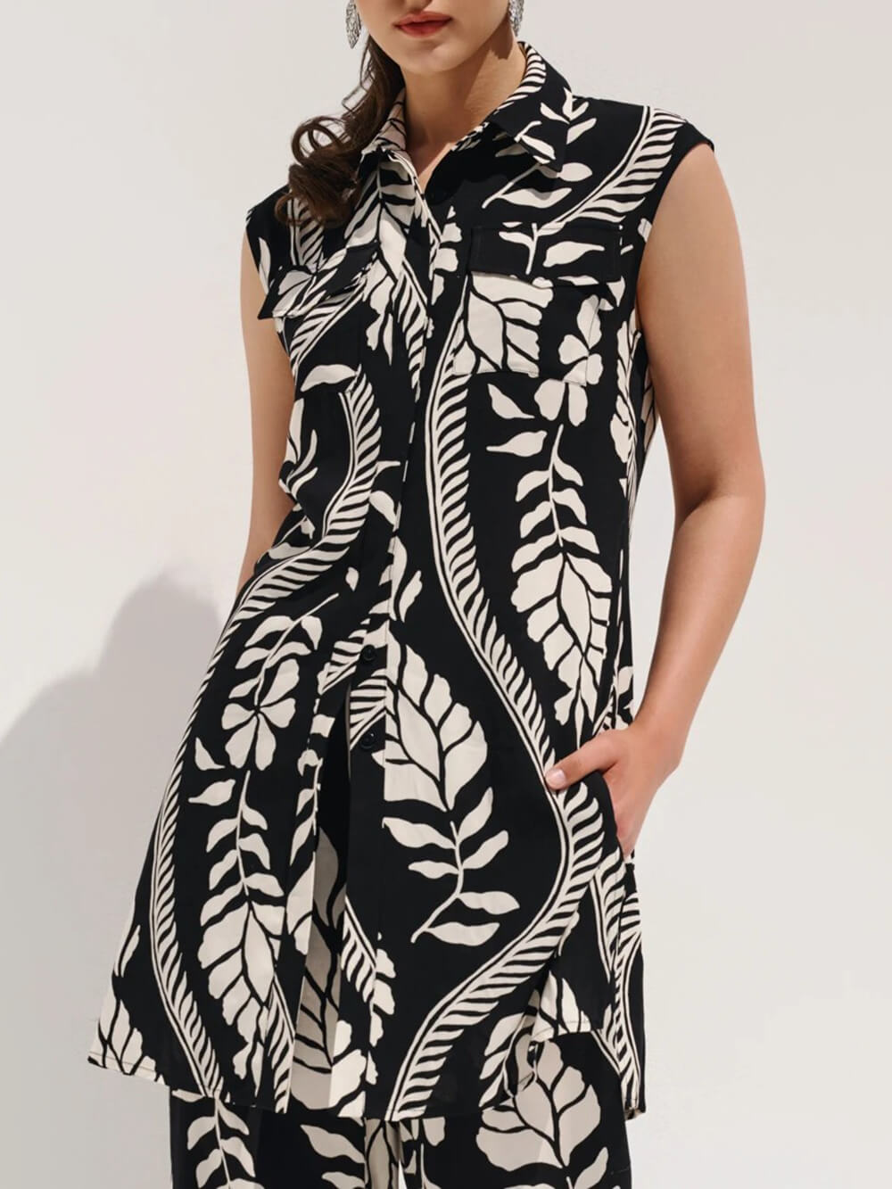 Unique High-Waisted Printed With Elastic Belt Pocket Straight-Leg Pants