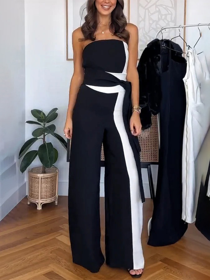 Elegant Color-blocked Wide-leg Jumpsuit