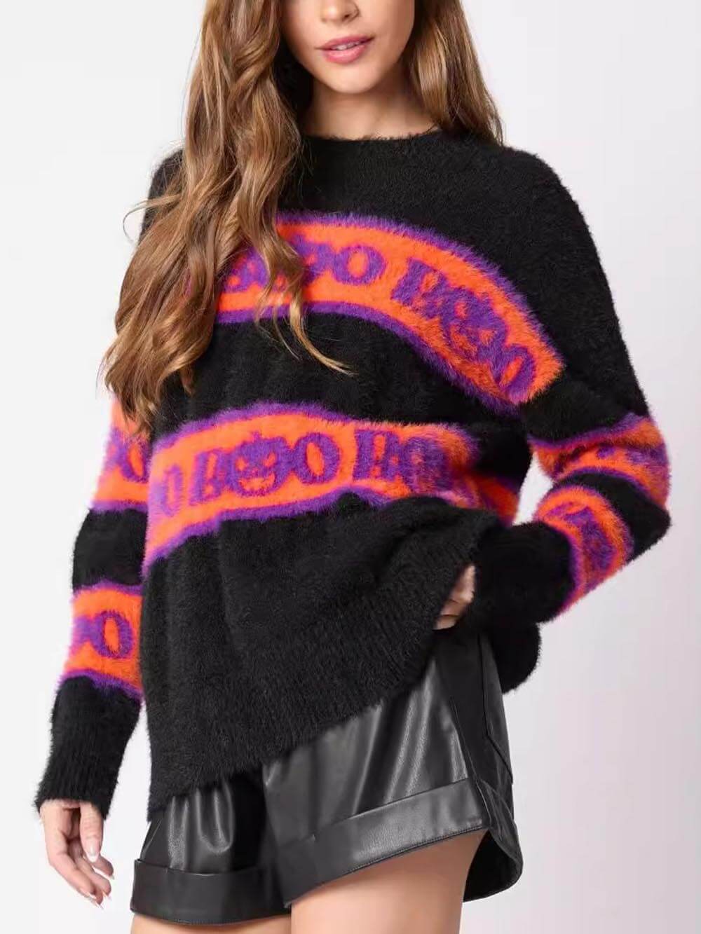 Funny Halloween Letter Pumpkin Pullover Sweater