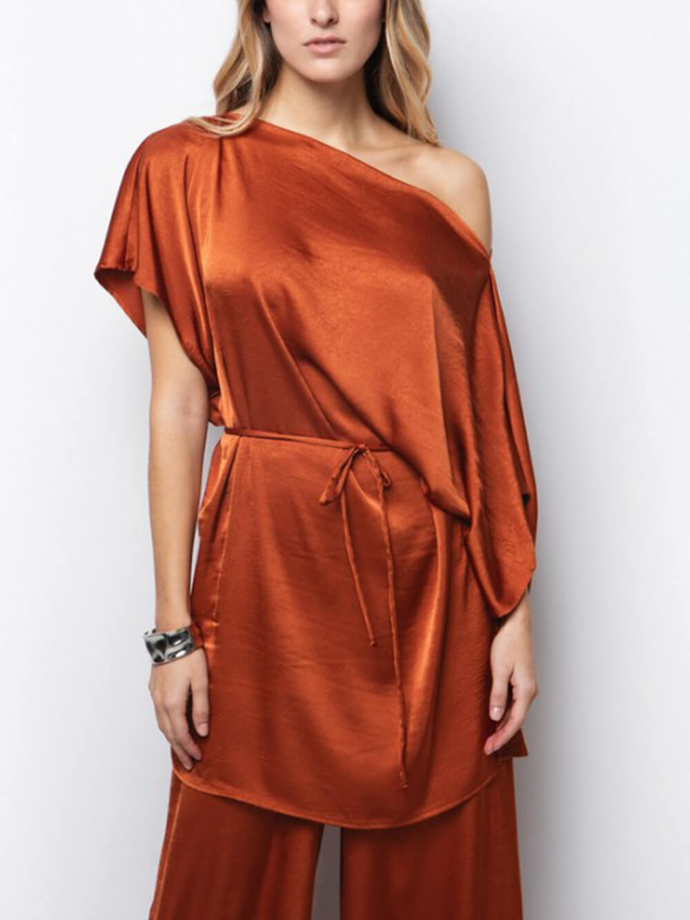 Elegant Asymmetric Neckline Off-Shoulder Loose Top