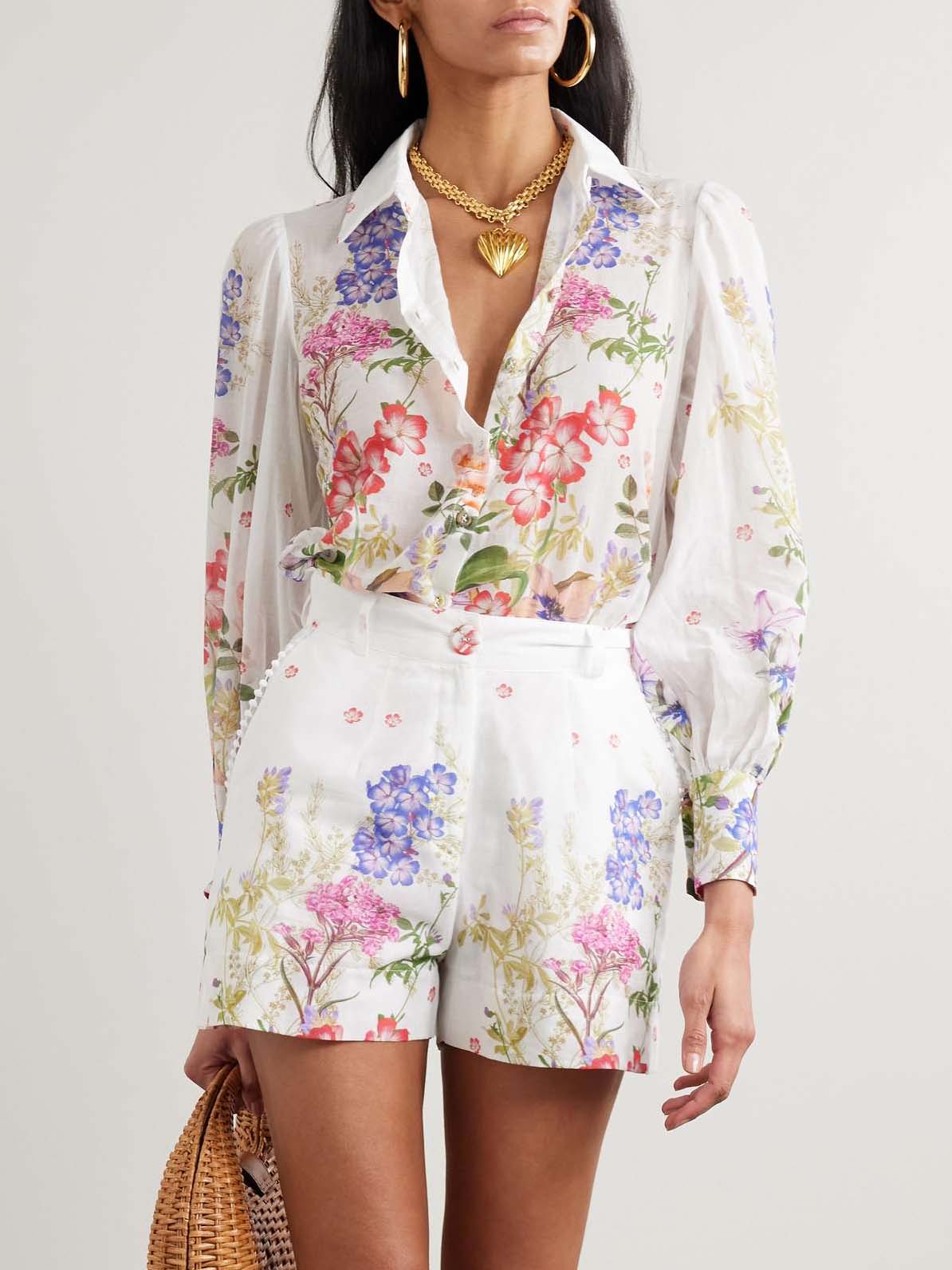 Floral Print Long-sleeved Shirt Two-piece Set
