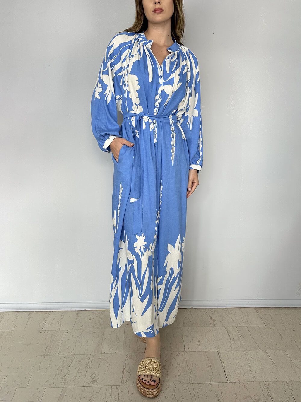 Bohemian Unique Print Slit Belted Maxi Dress