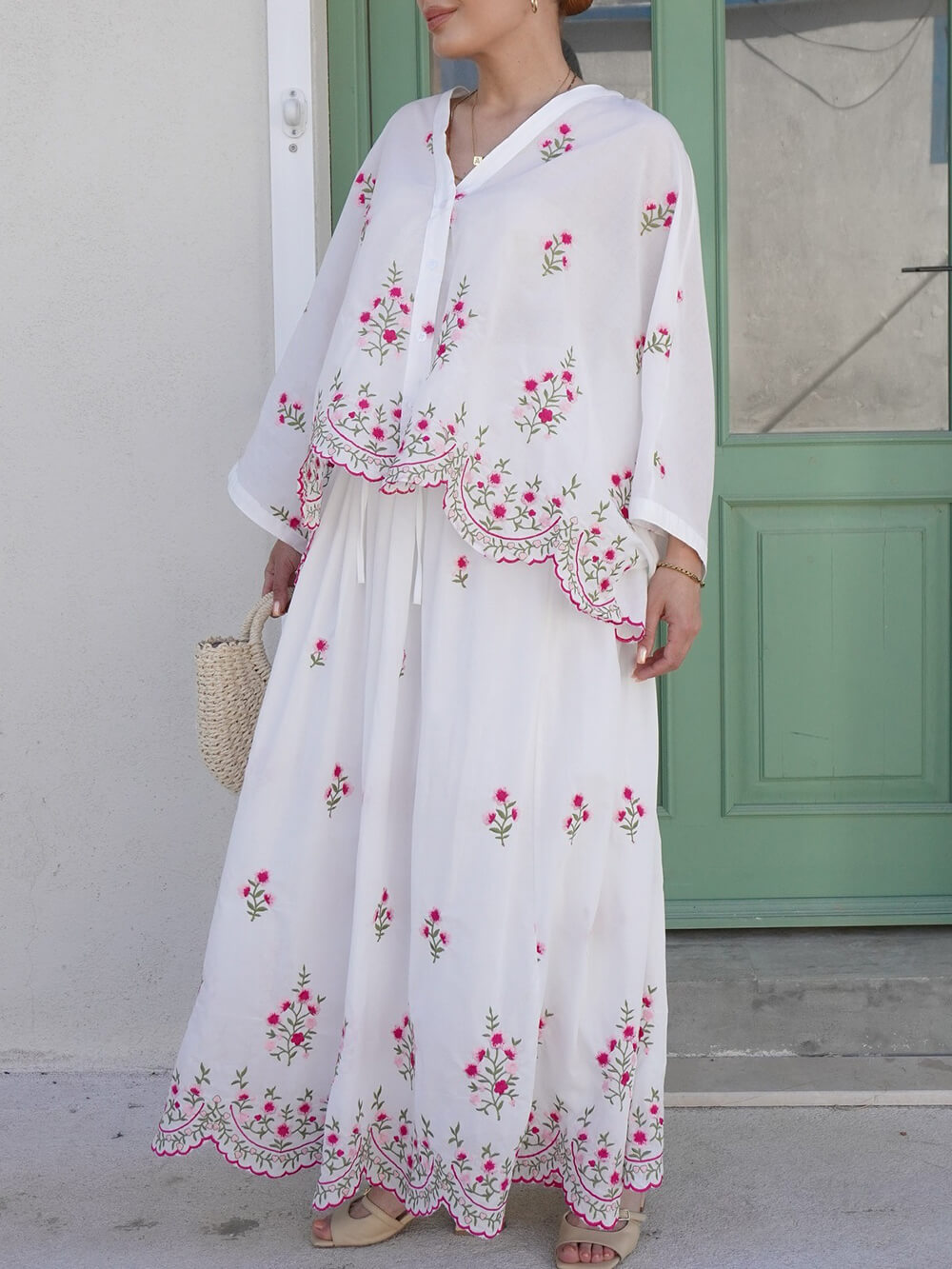 Delicate Floral Embroidered Ruffle Blouse