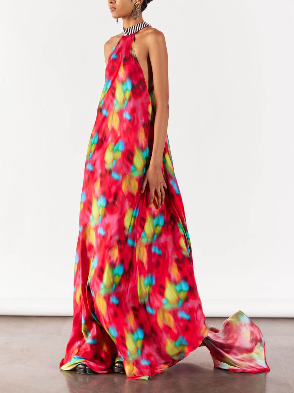 Retro Unique Poppy Flower Print Bloom Strappy Maxi Dress