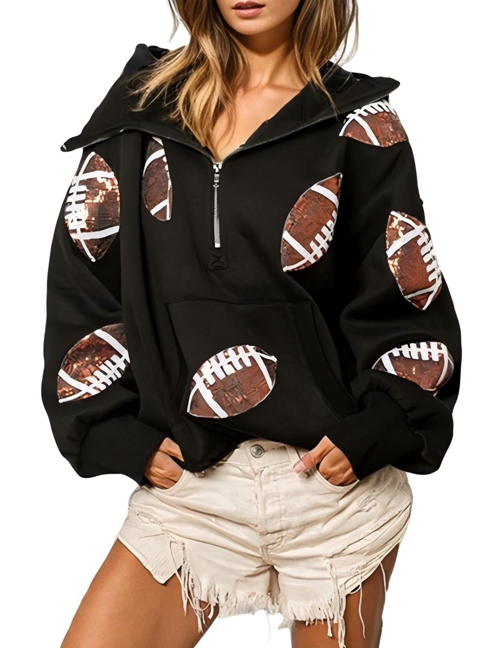 Football Sequin Fleece Hoodie