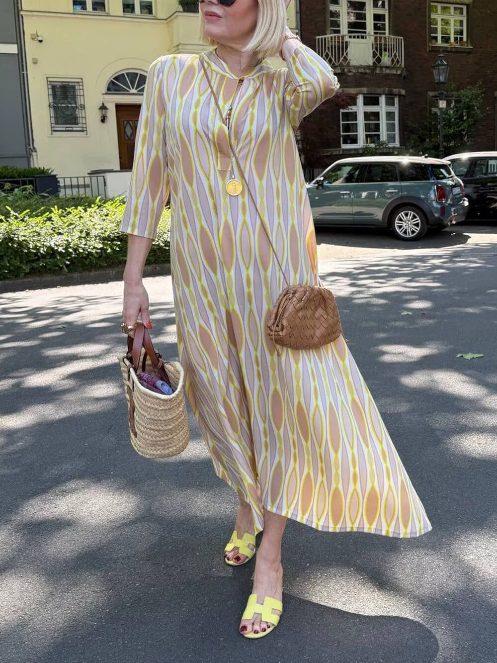 Casual Effortless V-Neck Printed Vacation Maxi Dress