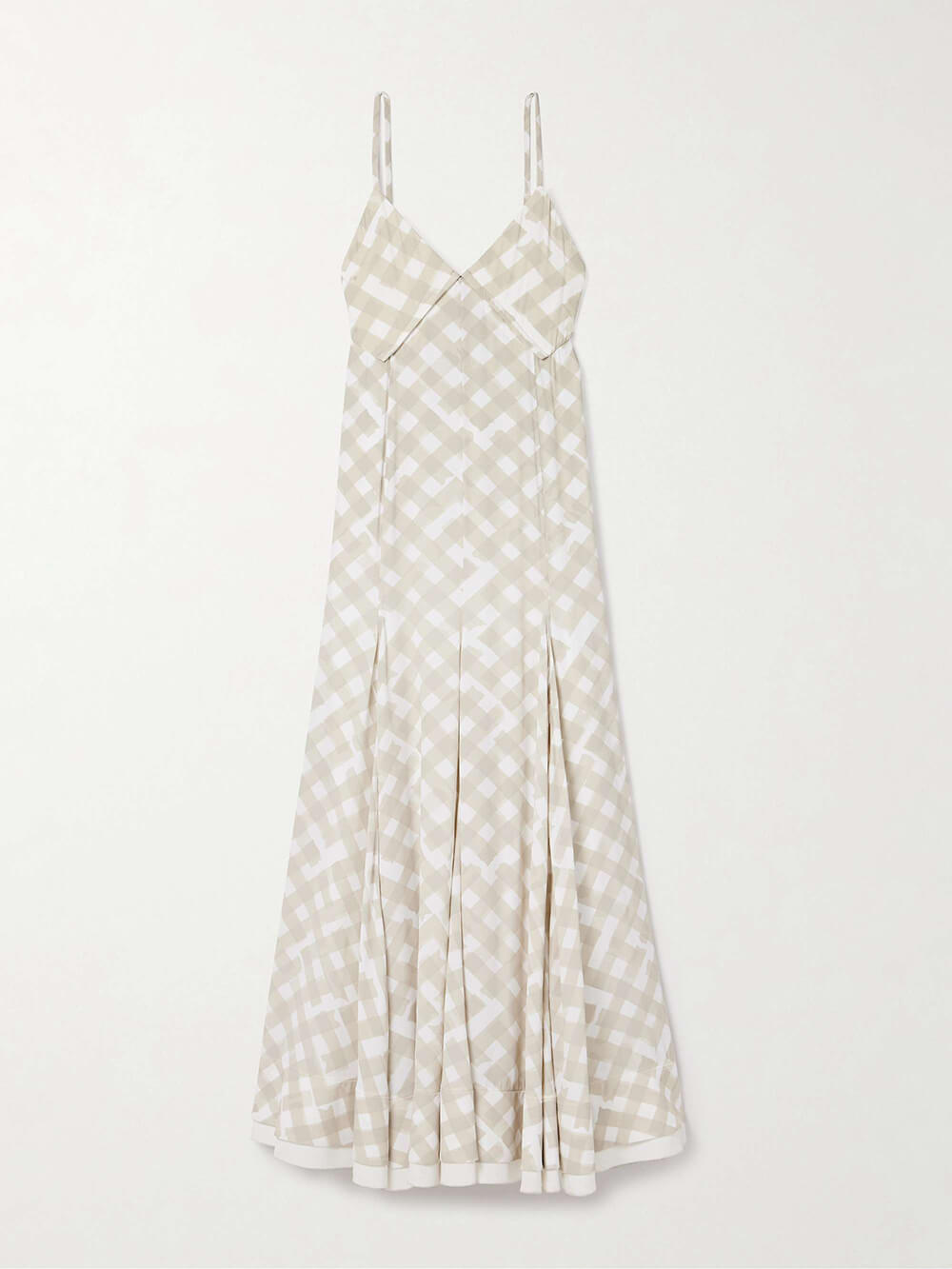 Elegant Plaid Print Pleated Crepe Maxi Dress