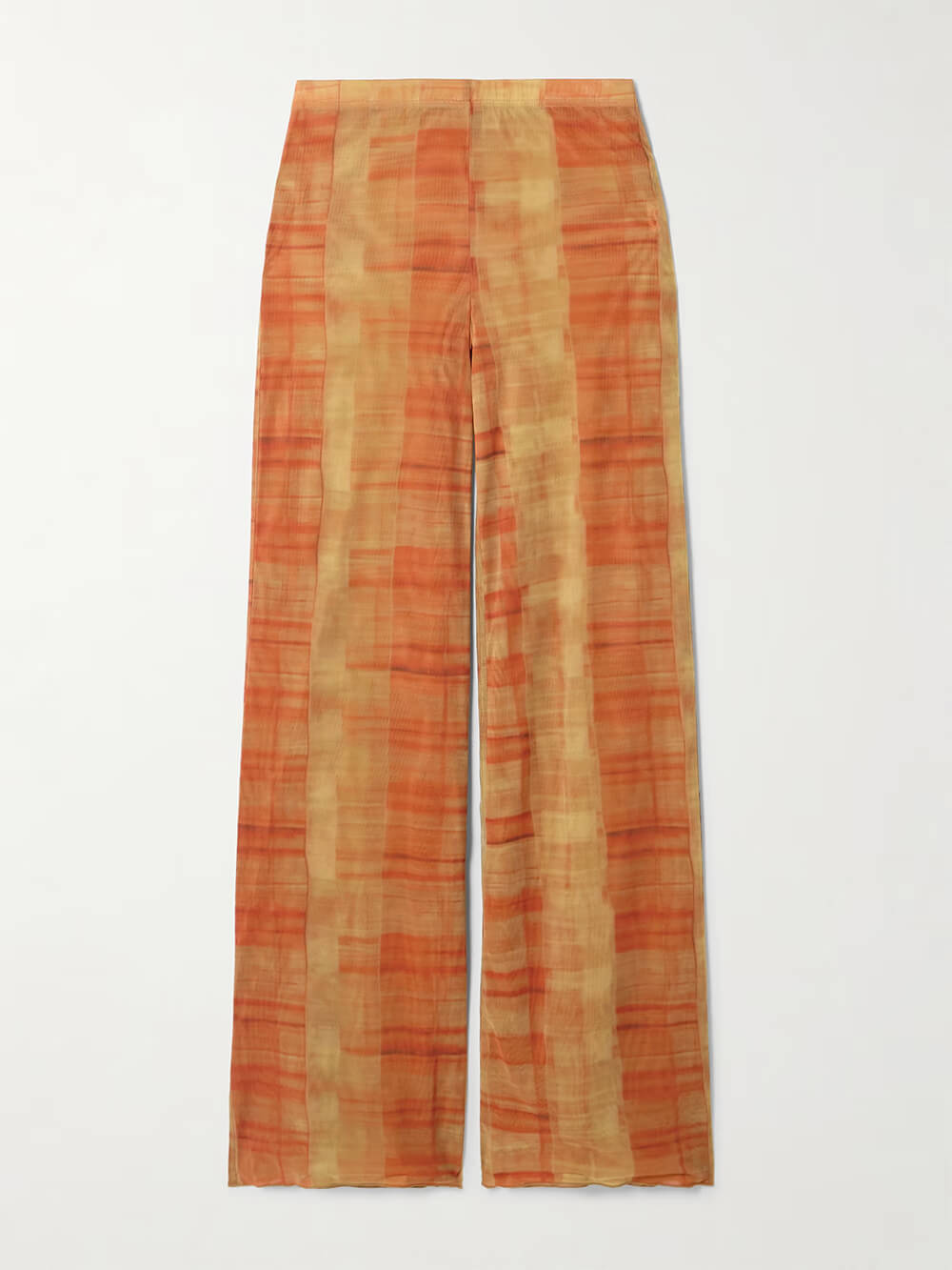 Unique Plaid Print Stretch Mesh Straight-Leg Pants