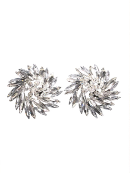 Geometric Flower Round Diamond Earrings