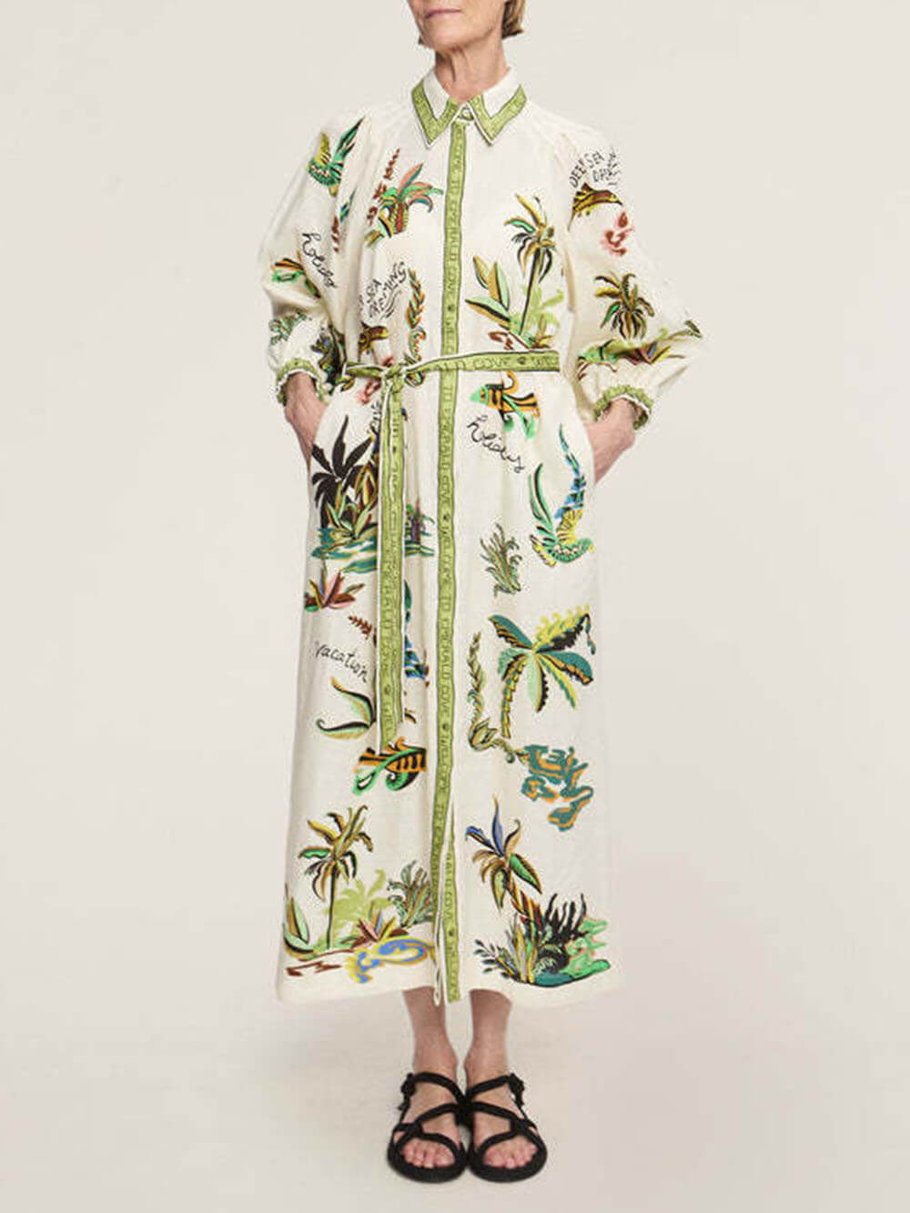 Unique Coconut Tree Print Day Dream Linen Shirtdress