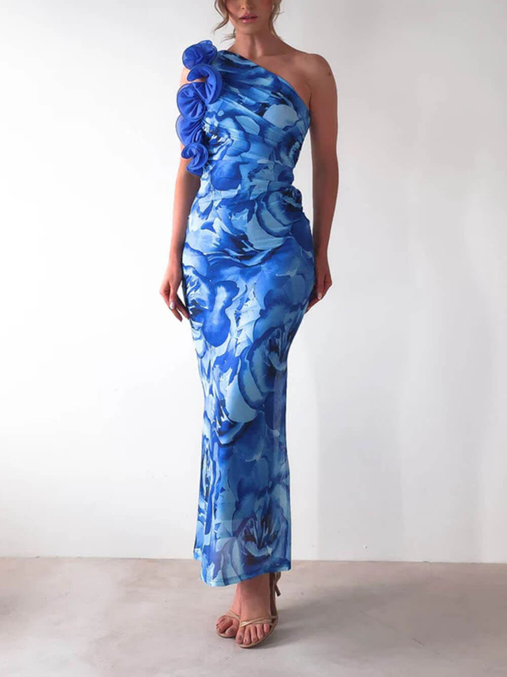 Sexy Elegant Sleeveless Three-Dimensional Flower Print Slim-Fitting Party Dress