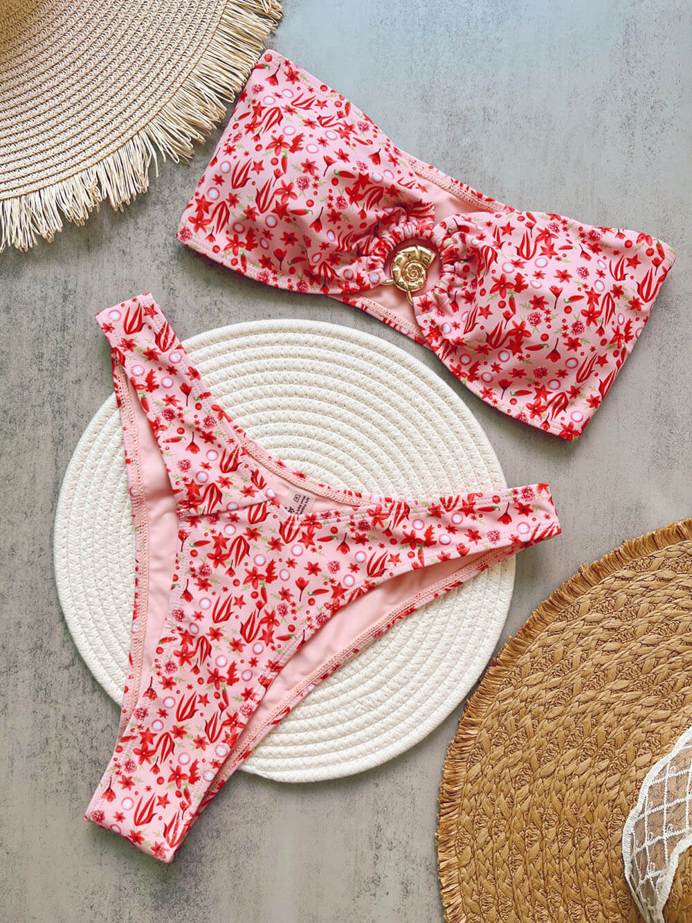 Fashion Print Bandeau Low Rise Bikini Set