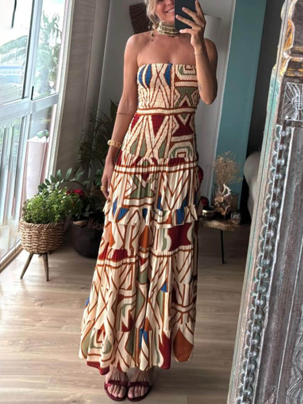 Chic Perfect Style Unique Floral Print Elastic Bandeau Maxi Dress