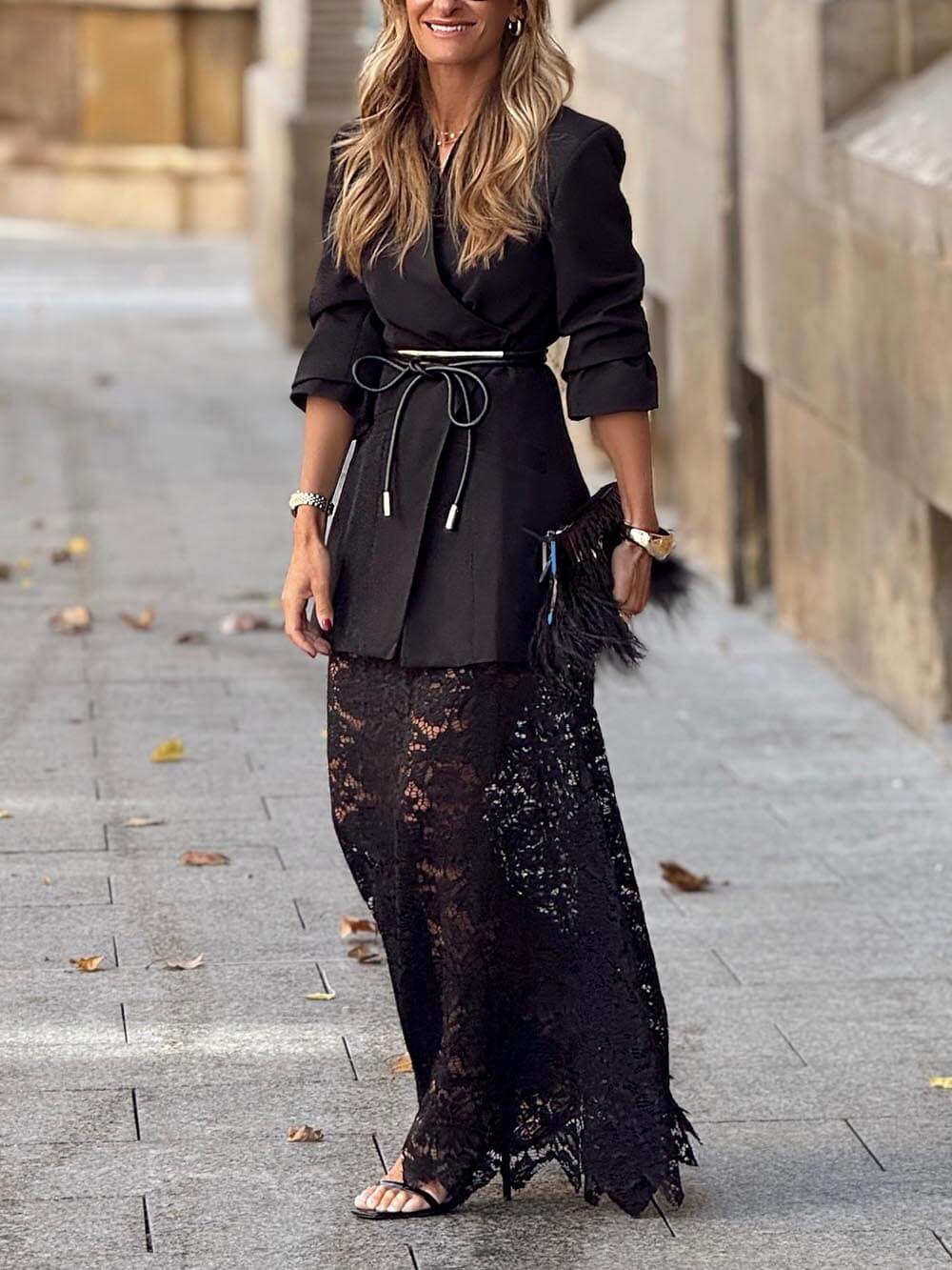Chic Floral Lace High Rise Elastic Waist Maxi Skirt