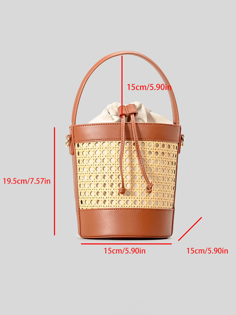 Beach Holiday Hollow Hand-Woven Rattan Drawstring Bucket Bag