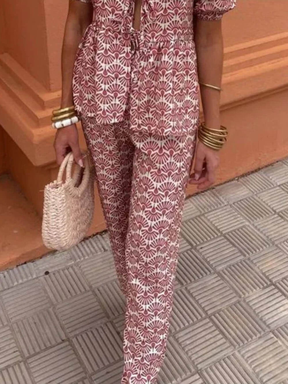 Casual Floral Print Elastic Loose Pants