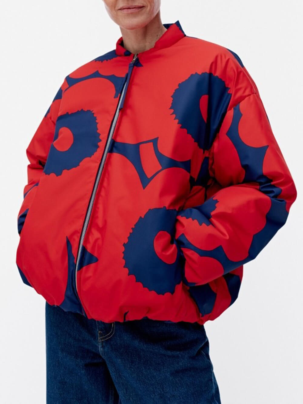 OverSize Style Stand Collar Bomber Jacket Printed Coat