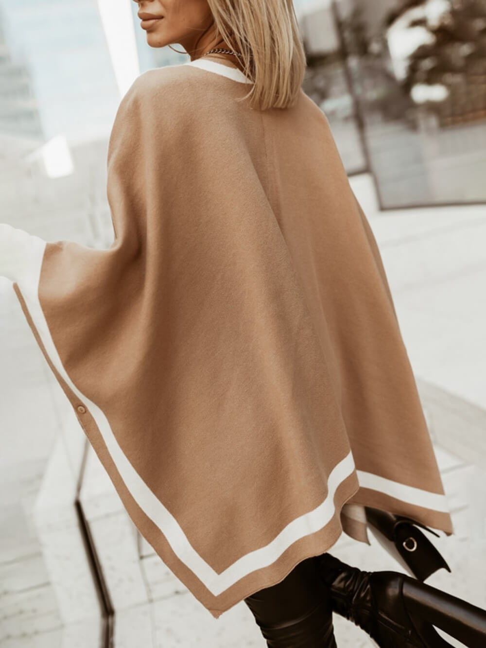 Unique Color Block Leopard Pocket Oversized Cape Sweater Cardigan