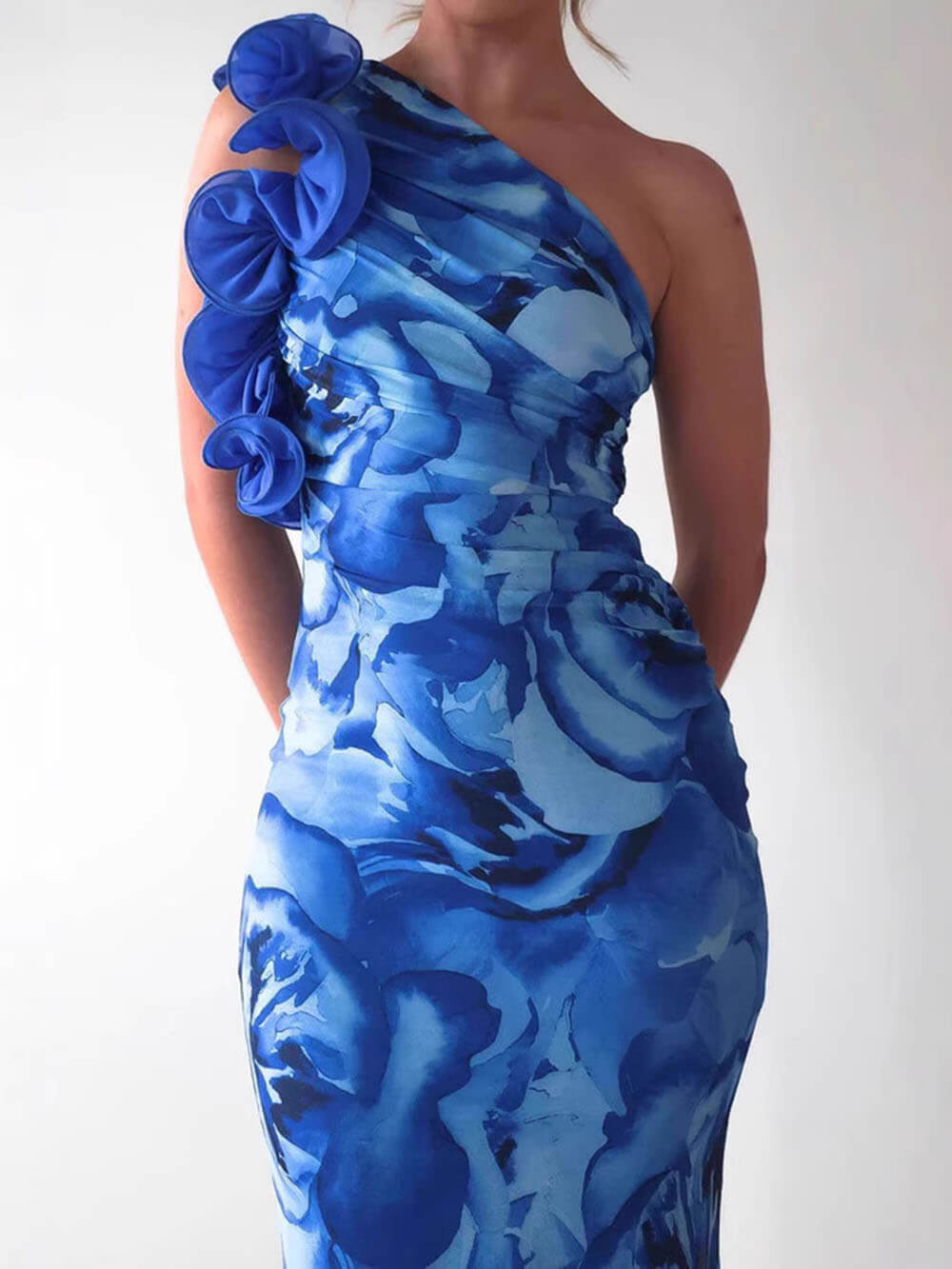 Sexy Elegant Sleeveless Three-Dimensional Flower Print Slim-Fitting Party Dress