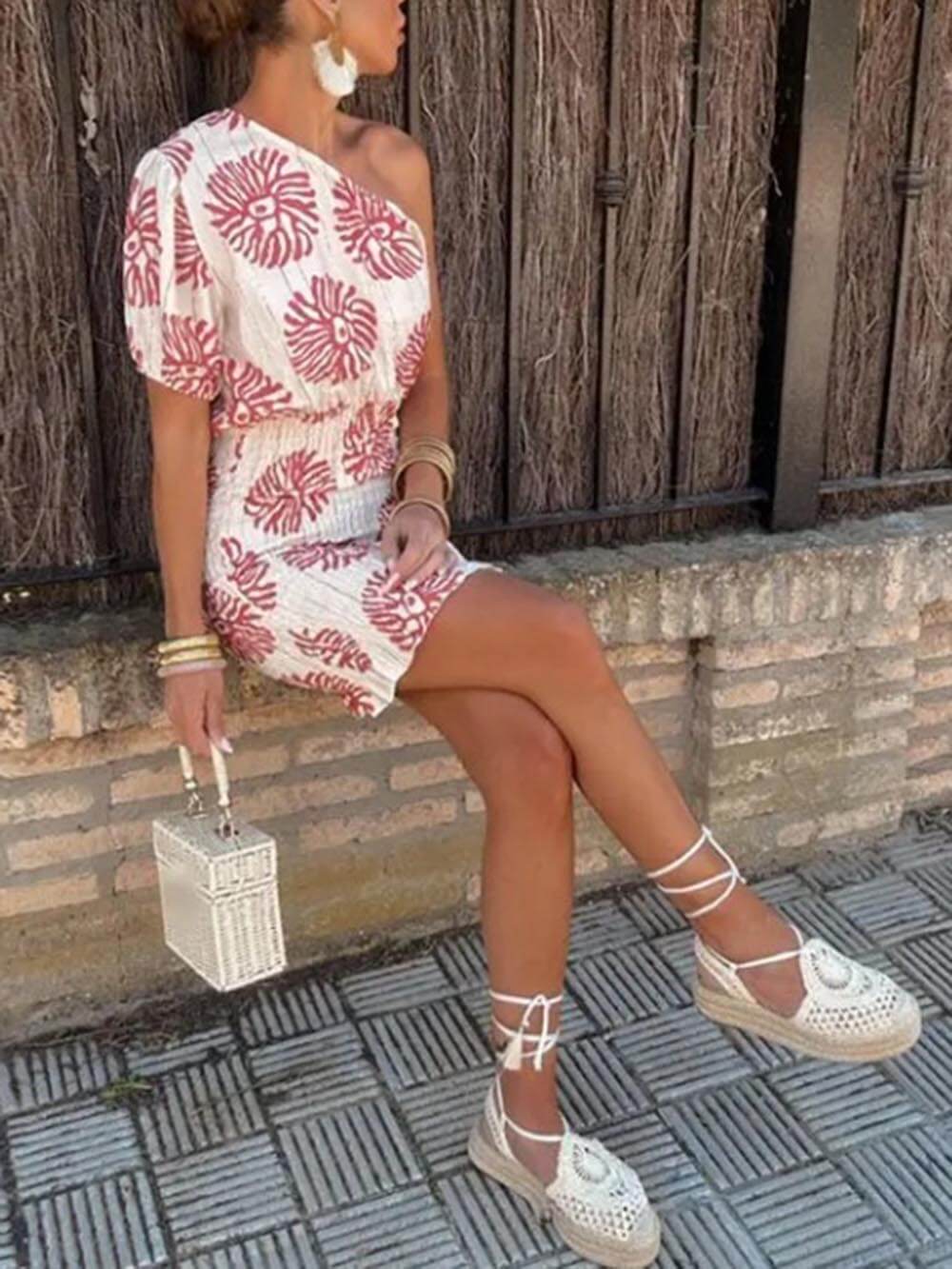 Modern Printed Wave Tube-Top Mini Dress