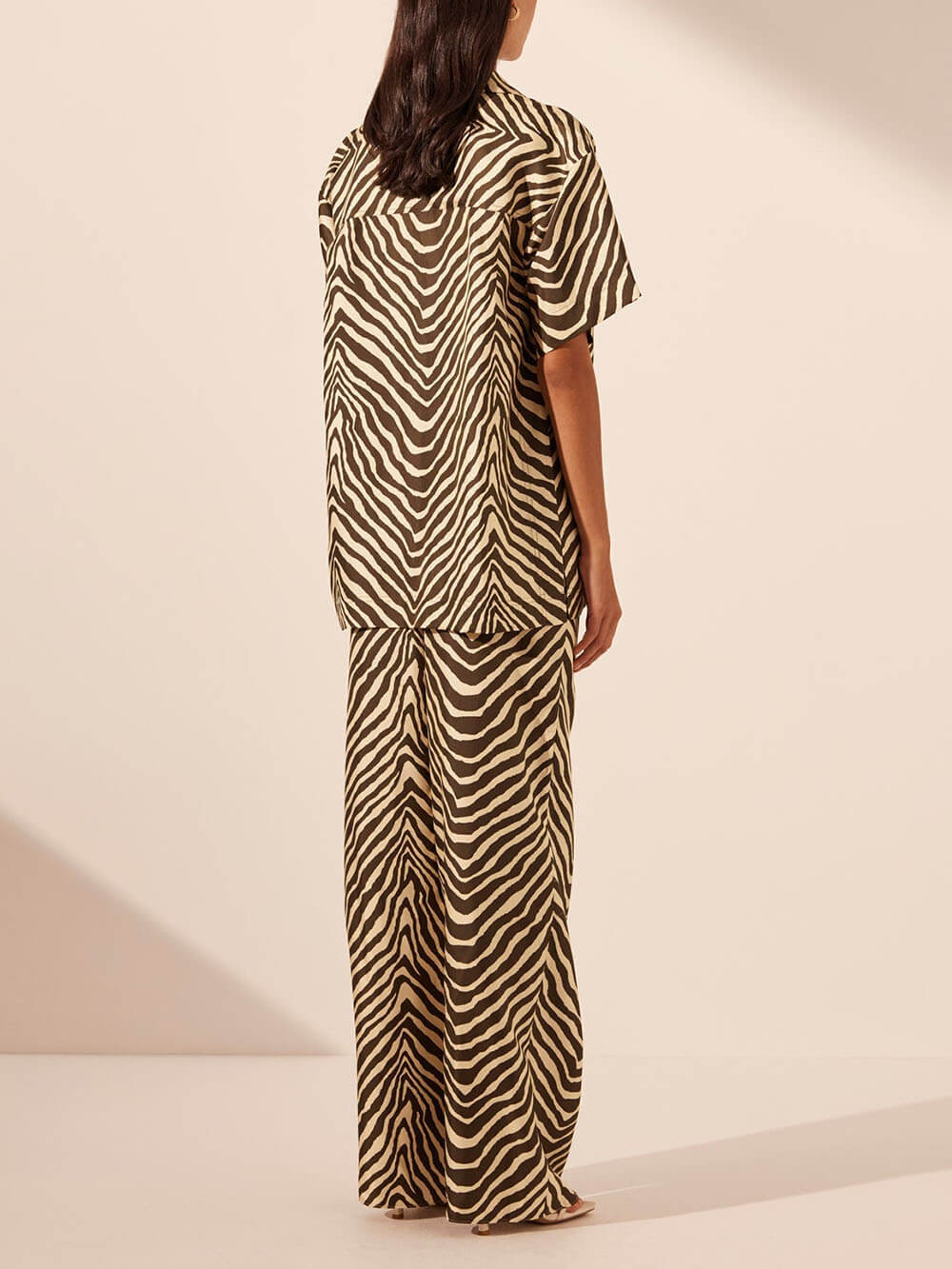 Exquisite Satin Unique Wave Pattern Print Drawstring Elastic Waist Wide Leg Pants