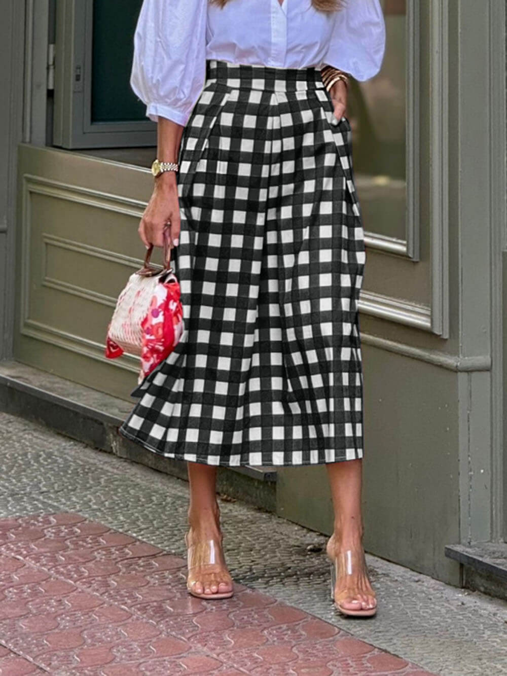 Casual Plaid Print Loose High Waist Maxi Skirt