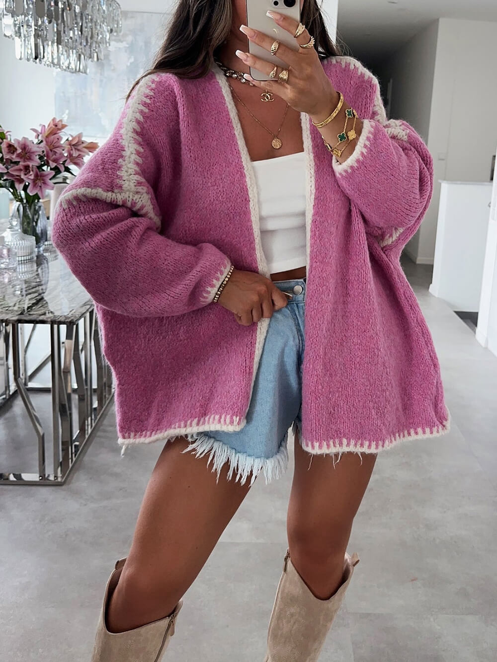 INS Style Thick Needle Imitation Wool Knitted Loose Cardigan