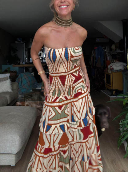 Chic Perfect Style Unique Floral Print Elastic Bandeau Maxi Dress