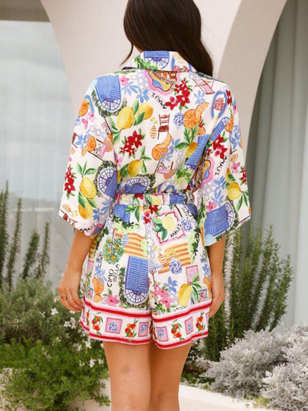 Unique Summer Floral Print Waist Drawstring Loose Belt Jumpsuit