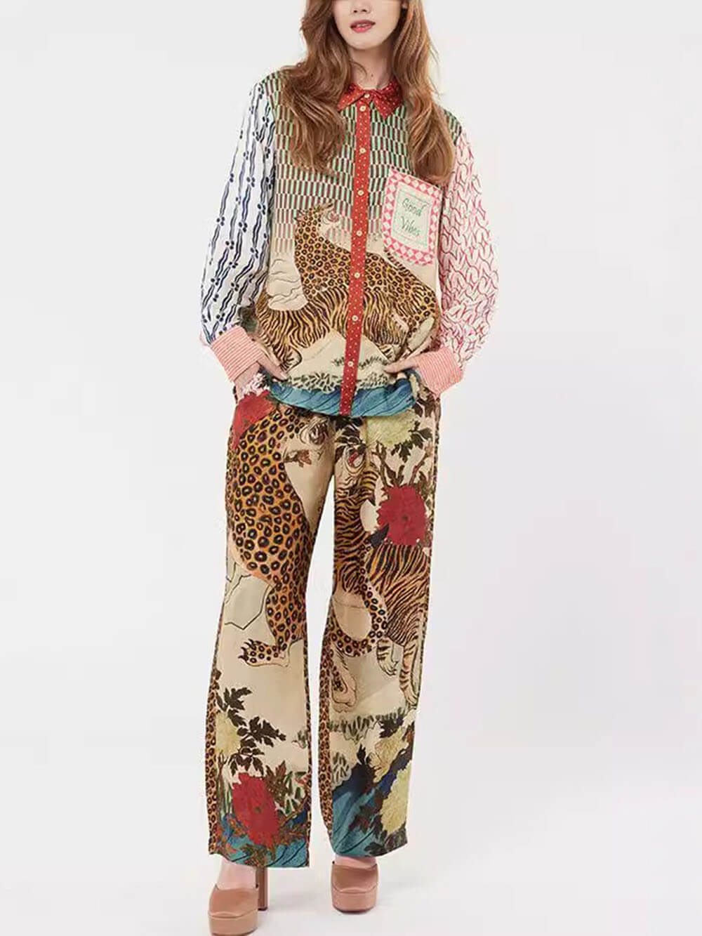 Unique Tropical Jungle Tiger Print Elastic Waist Pants