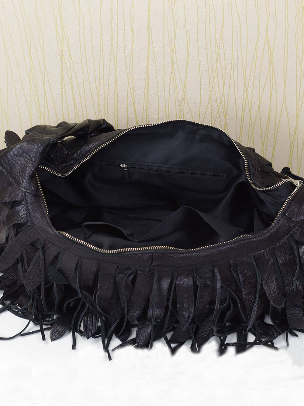 Casual Black Striped Tassel Personality Hobo Shoulder Bag