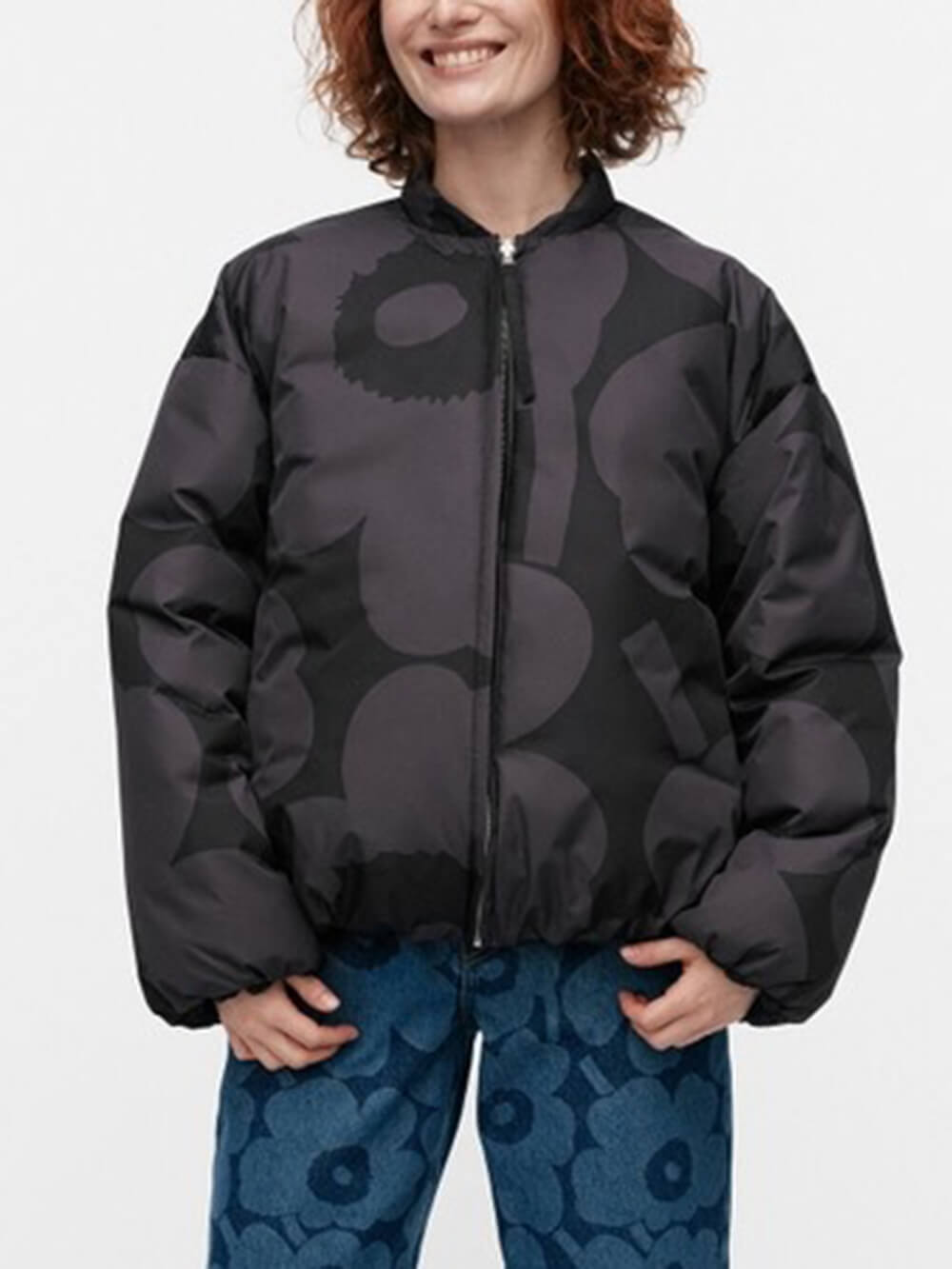 OverSize Style Stand Collar Bomber Jacket Printed Coat