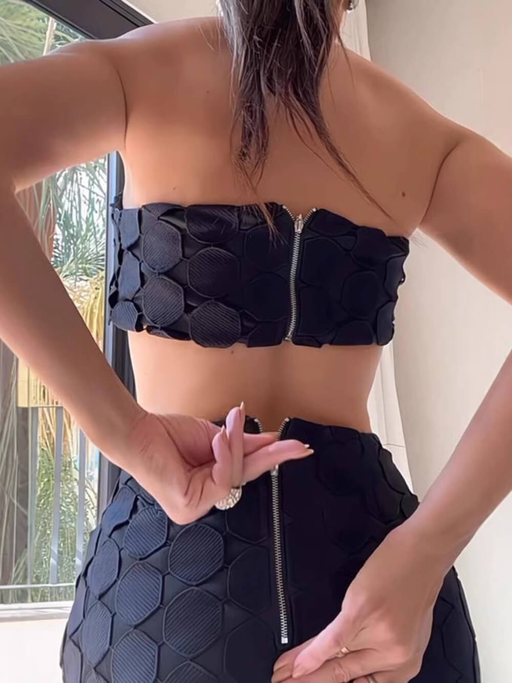 Romantic And Exquisite Round Trim Wrap Chest Vest Slit Skirt Set