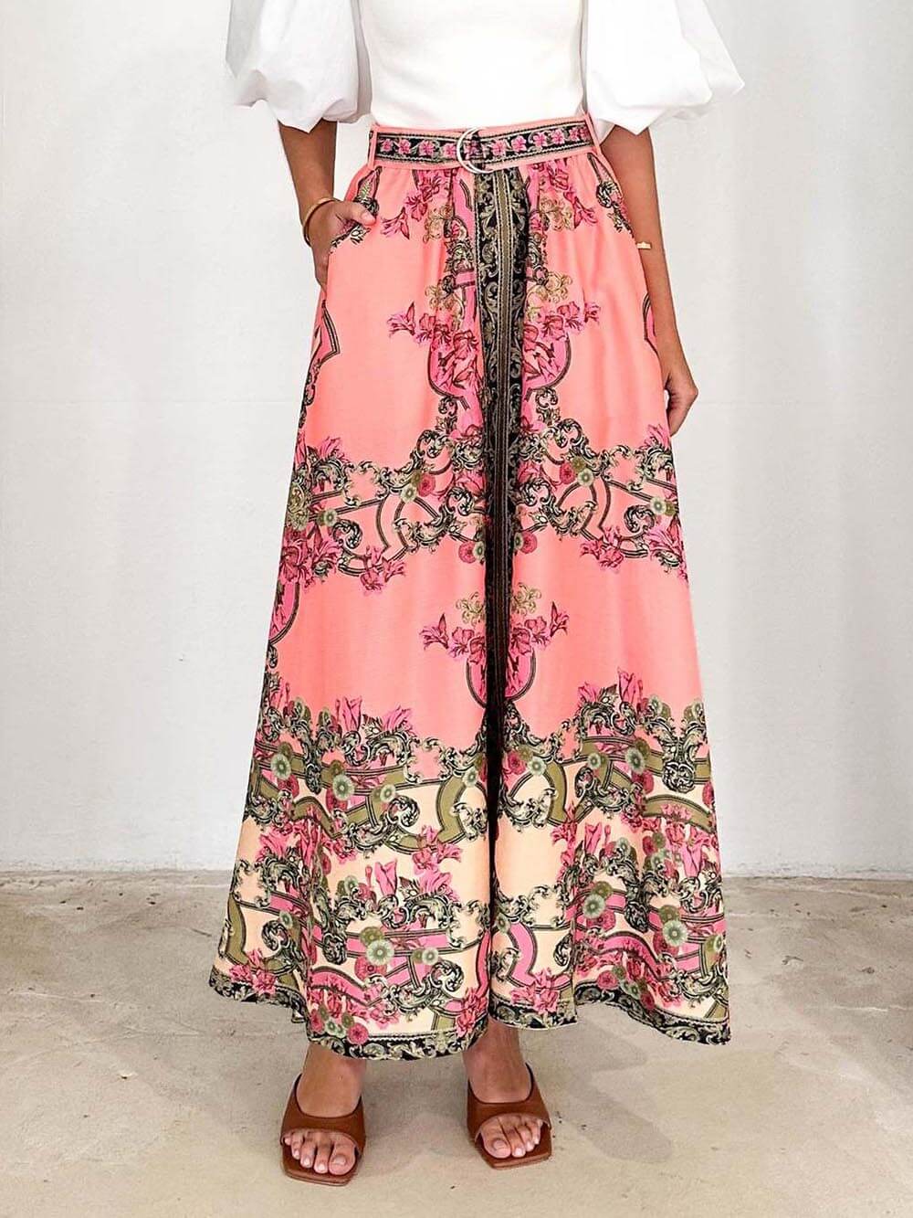 Fashionable Ethnic Print Maxi Skirt