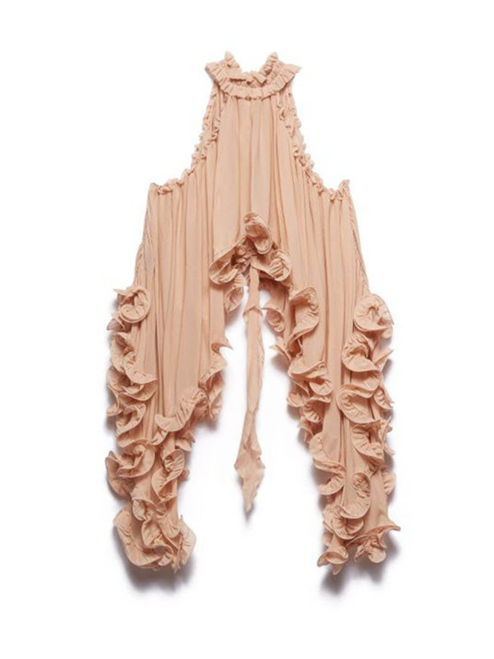 Delicate Romantic Drama Chiffon Wavy Ruffles Halter Irregular A-line Top